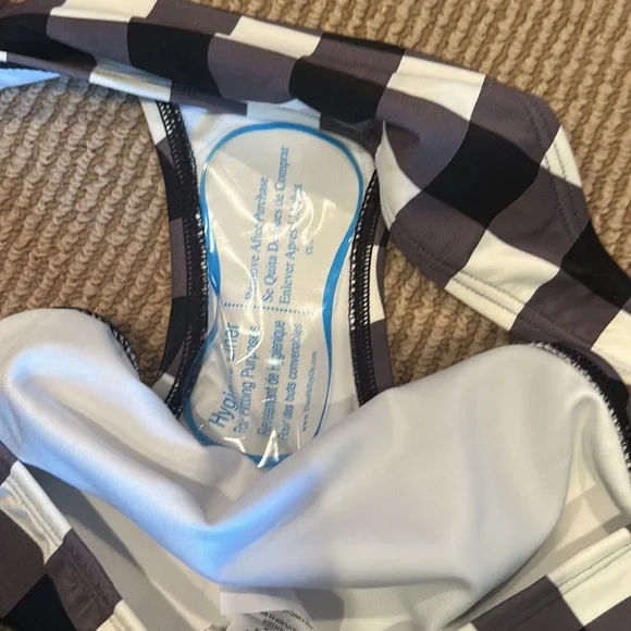 NWT KATE SPADE Black and White Checkered Bandeau ruffle Bikini set - Picture 7 of 10